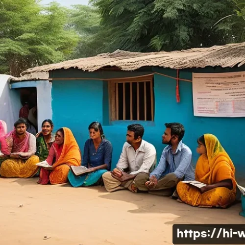사회복지사 지역 사회 문제 해결 - A vibrant community meeting in a rural Indian village, featuring diverse local people including wome...