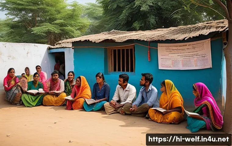사회복지사 지역 사회 문제 해결 - A vibrant community meeting in a rural Indian village, featuring diverse local people including wome...