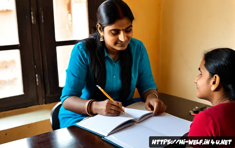사회복지사 윤리 강령 활용법 - Photorealistic Indian social worker in a modest community office, thoughtfully reviewing an open bla...